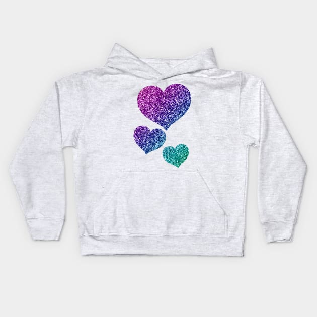 Blue Purple Gradient Glitter Hearts Kids Hoodie by BiscuitSnack